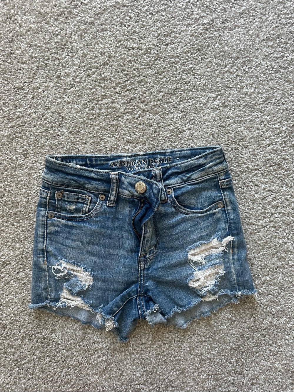 American Eagle Outfitters Ripped Frayed Hem Denim Shorts - Blue - Picture 1 of 4